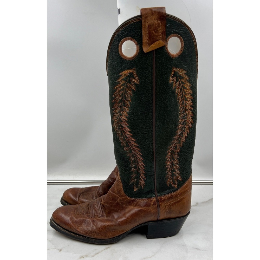 VTG Olathe Boot Company Boots Mens Sz 10D Western Cowboy Brown Green Leather